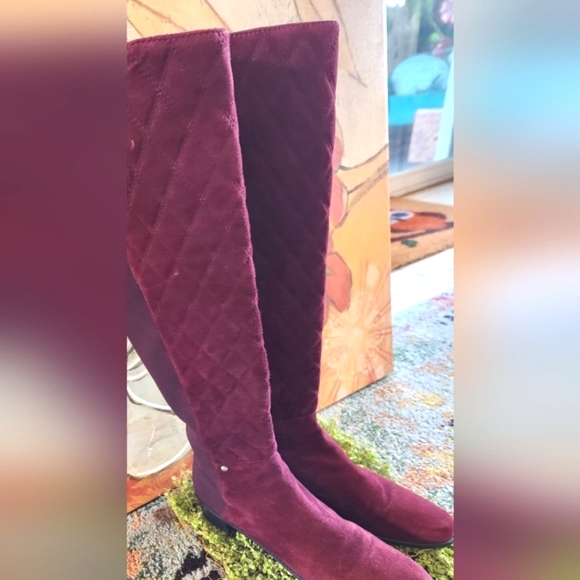 STUART WEITZMAN Merlot Wine Suede Knee High 2" Heel Slip On Elastic Back Boots 9 - Picture 9 of 15